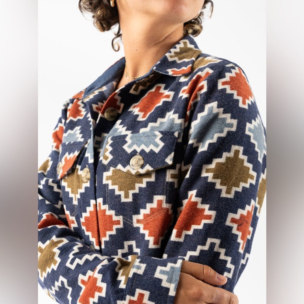 Rabbit High Country Ls Wool New With Tags Size Large Blue Stairstep Diamond — image 5 of 8